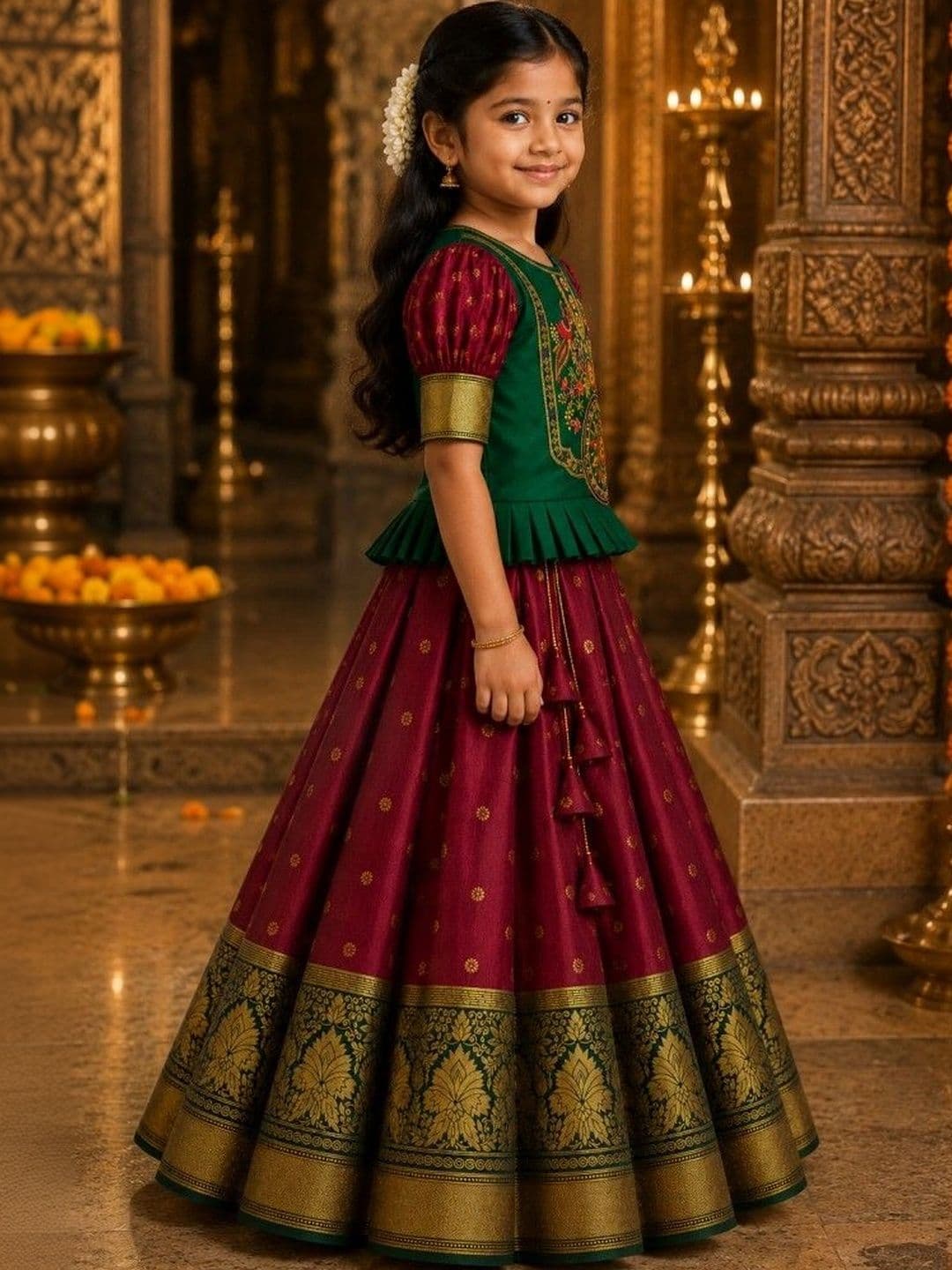 amzira Girls Embroidered Thread Work Ready to Wear Lehenga & thumbnail 5