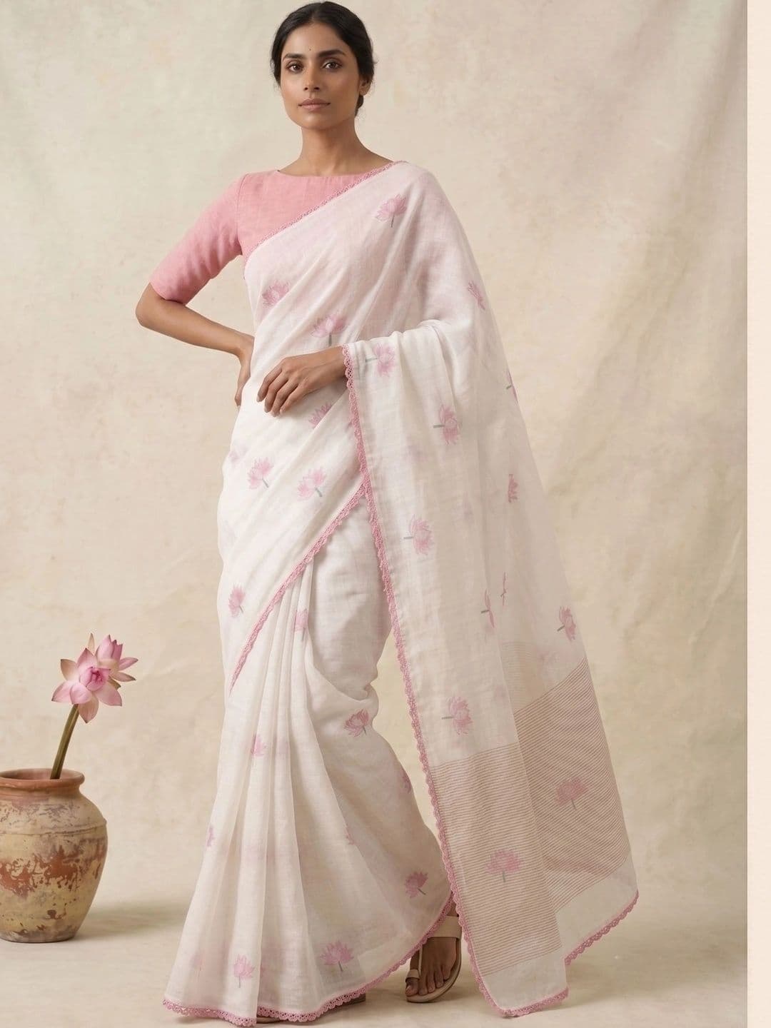STAVA CREATION Floral Pure Linen Designer Saree thumbnail 6