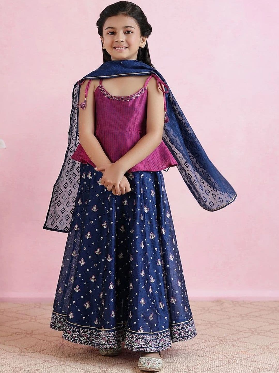 Fabindia Girls Thread Work Ready to Wear Lehenga & Blouse With Dupatta - view 1