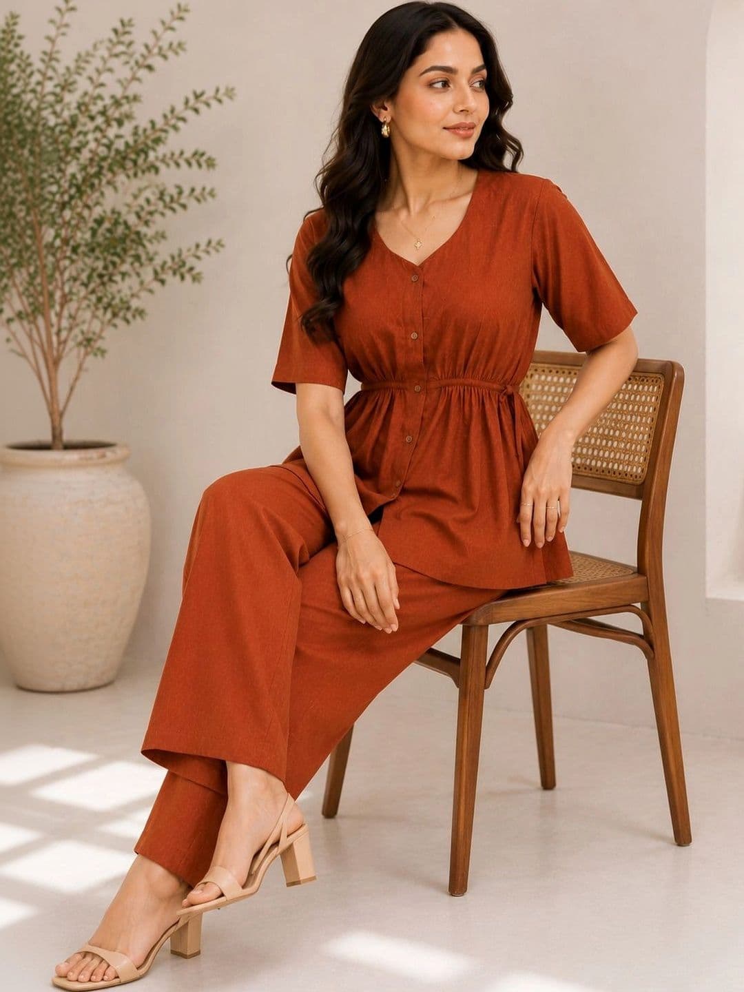 DIVASTRI Women Empire Linen Kurta with Trousers thumbnail 3