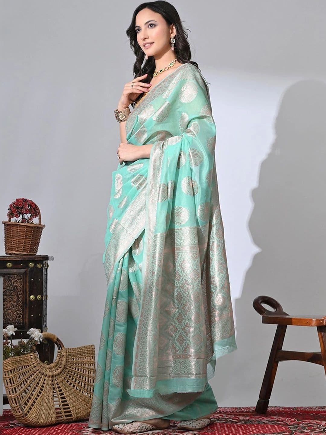 revika Woven Design Zari Art Silk Designer Kanjeevaram Saree thumbnail 5