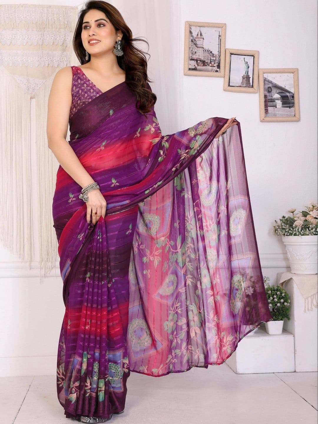 Owee Floral Pure Chiffon Designer Saree thumbnail 5