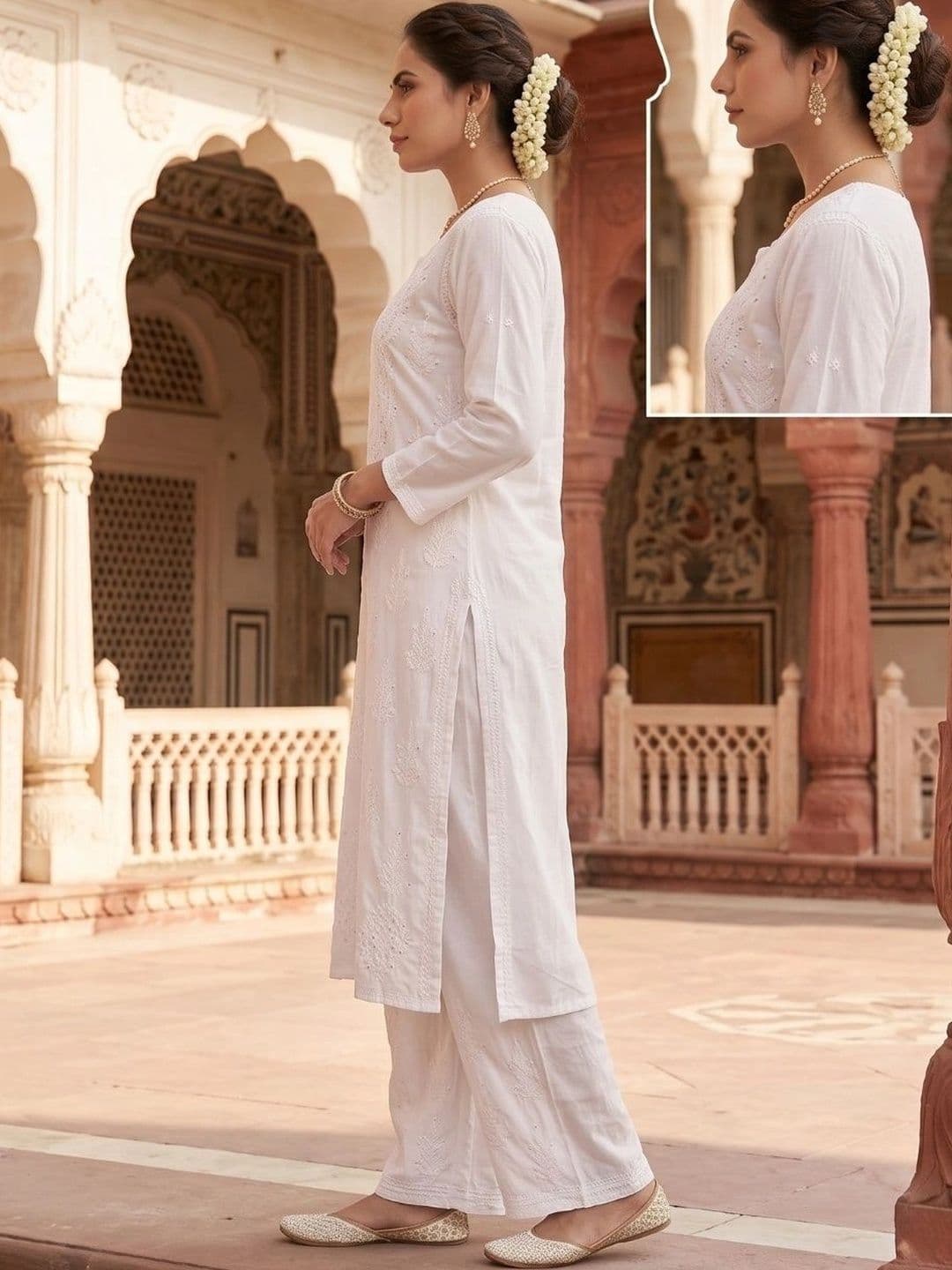 Fashion Chikan Art Women Ethnic Motifs Embroidered Regular Thread Work Kurta with Palazzos thumbnail 5