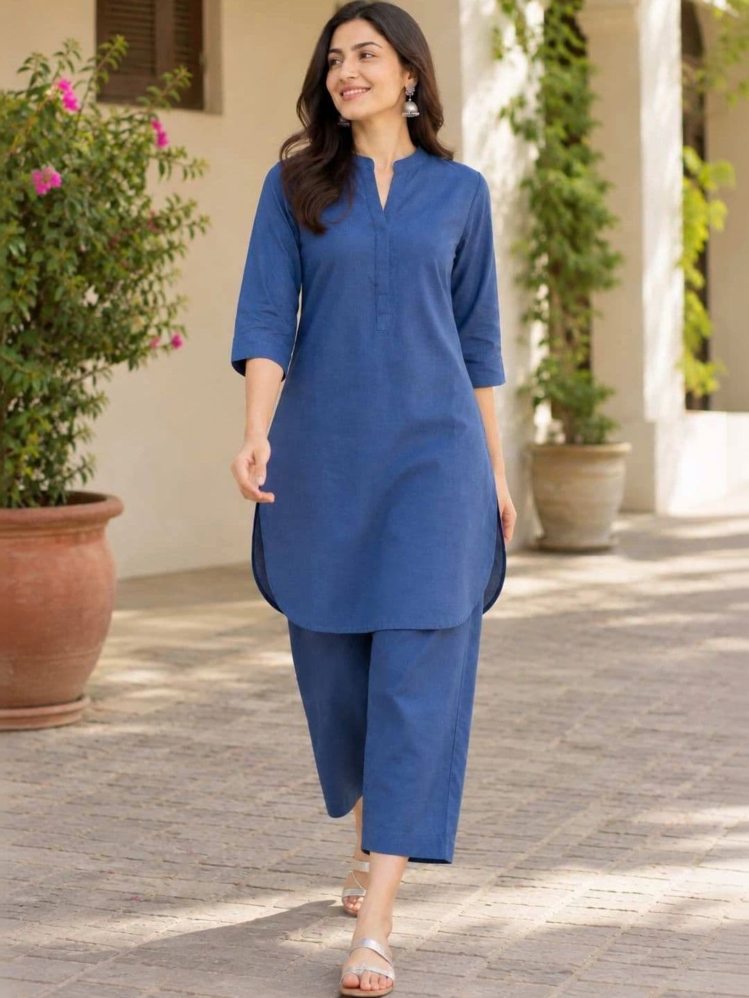 YUVVIK Women Regular Pure Cotton Kurta with Trousers thumbnail 3