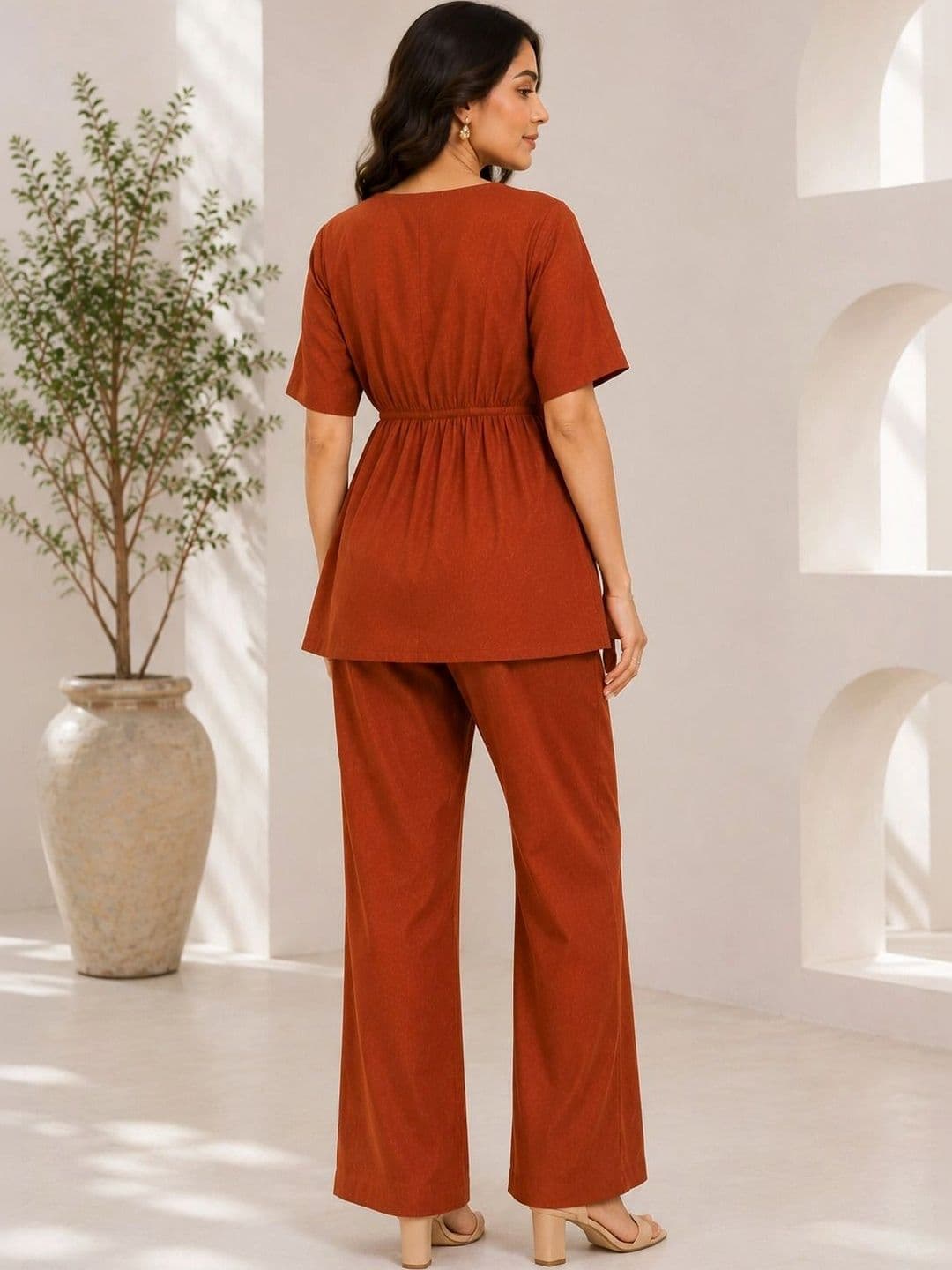 RAJGRANTH Women Empire Linen Top with Palazzos thumbnail 7
