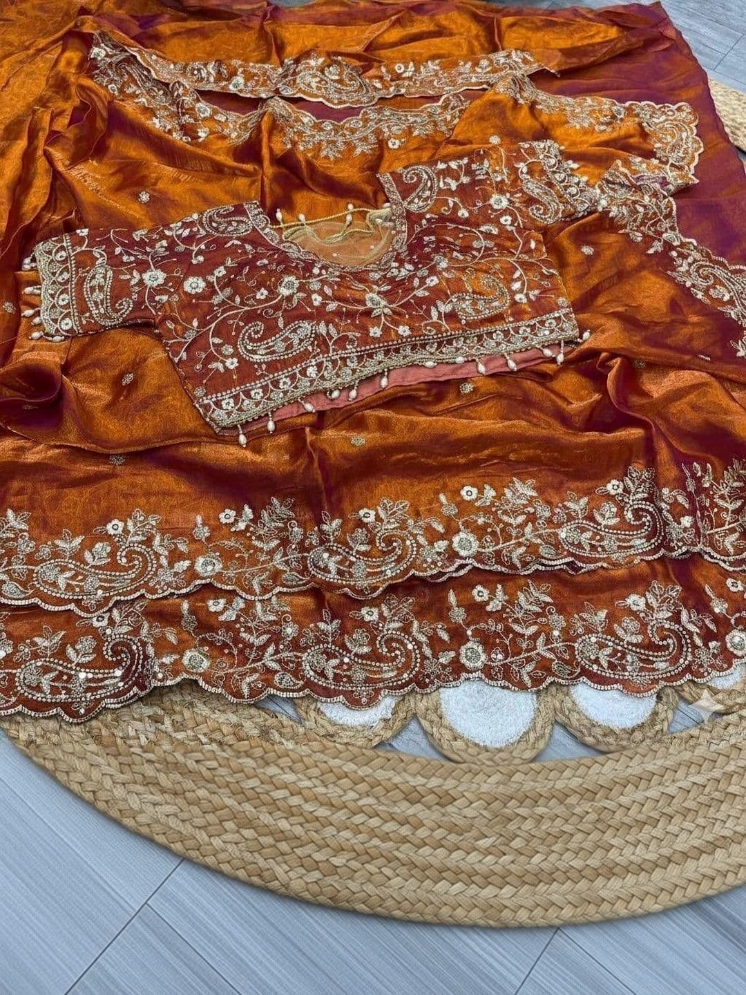 Sangria Embellished Embroidered Satin Saree thumbnail 4