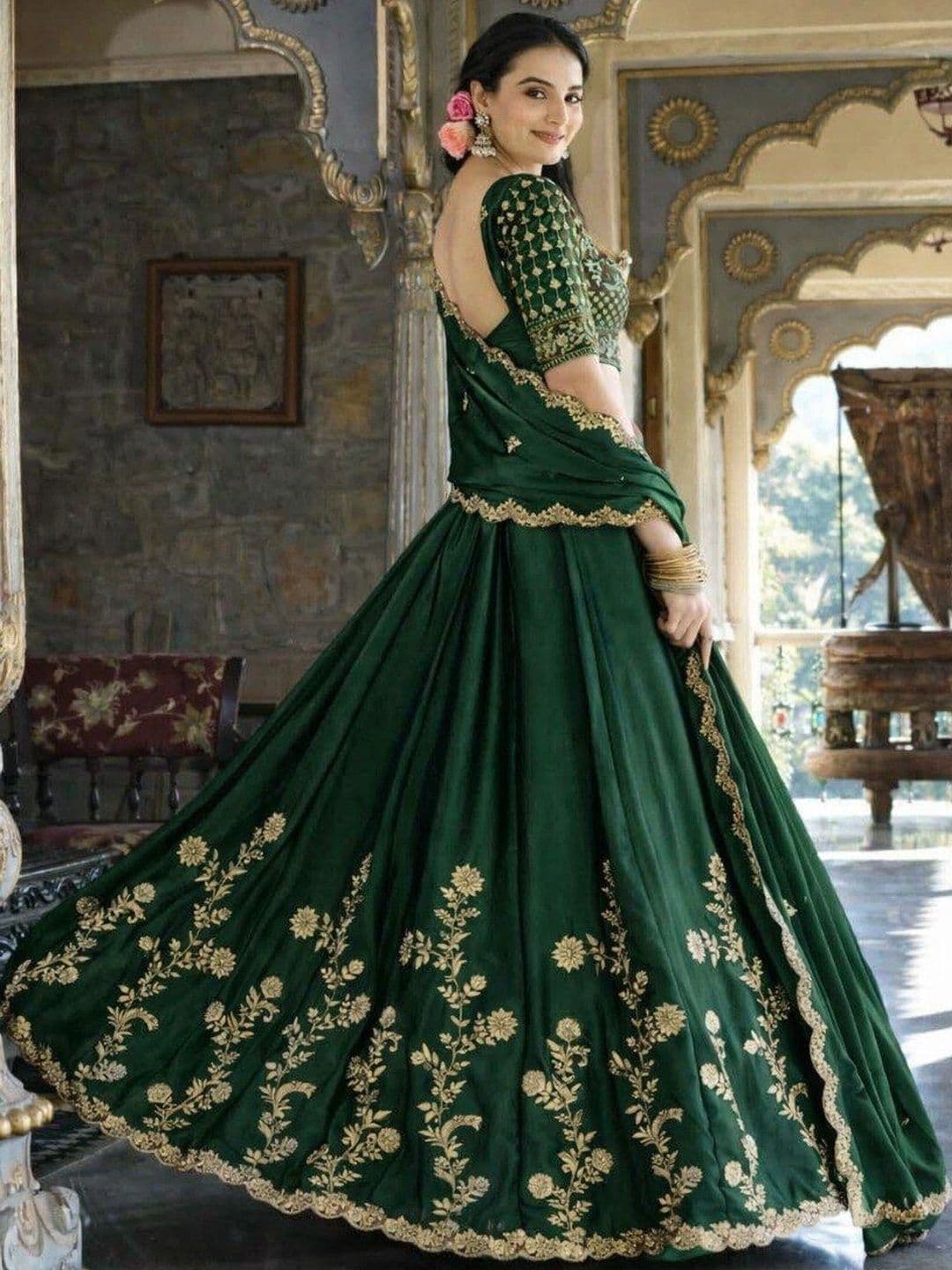 BLUSH STREET Embroidered Semi-Stitched Lehenga & Blouse With Dupatta thumbnail 3