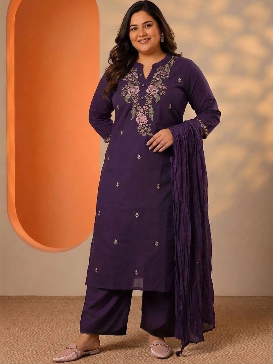 Sangria Women Floral Embroidered Regular Thread Work Kurta with Palazzos & With Dupatta - view 1
