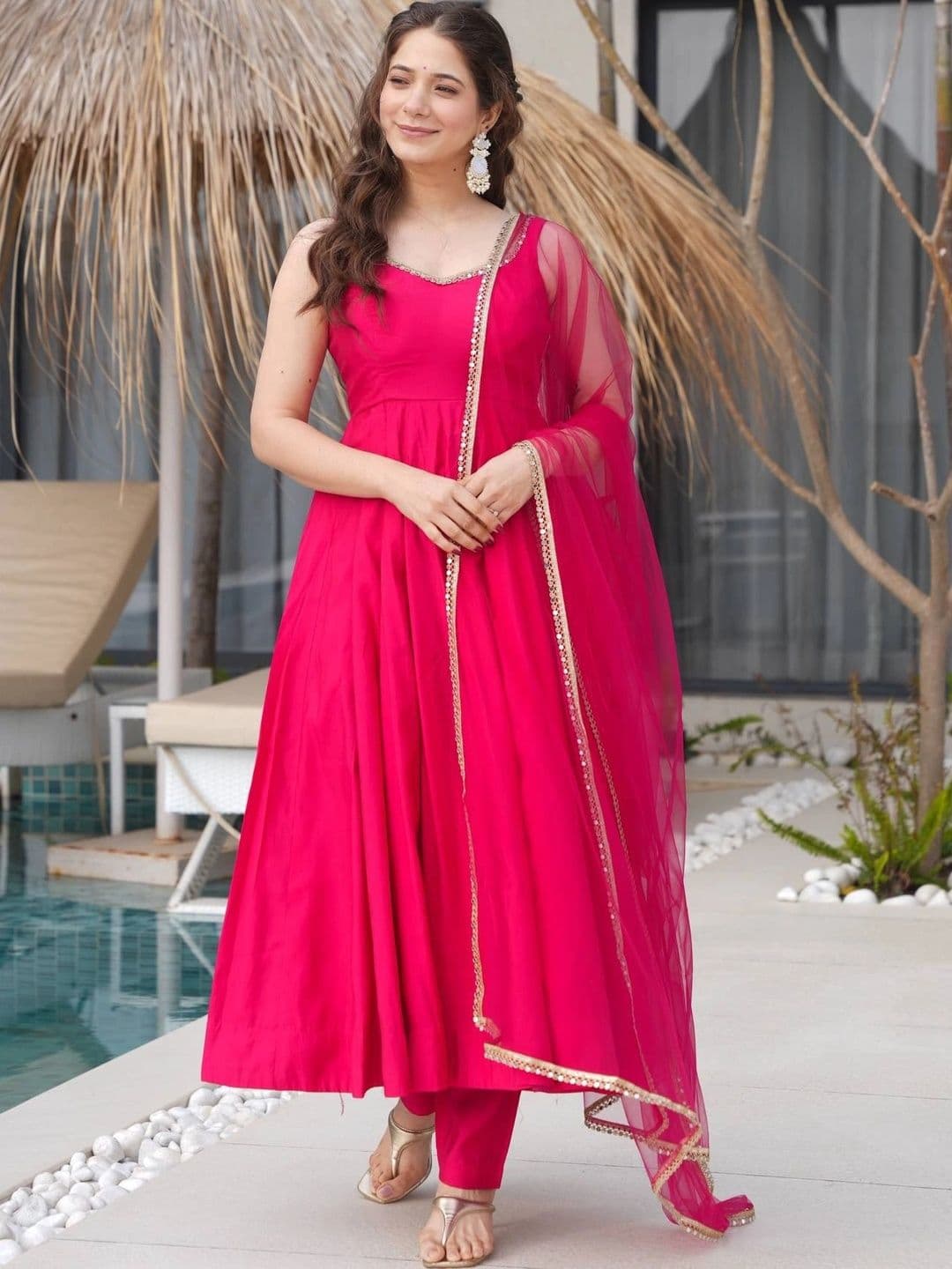 VASTRABELLA Women Regular Gotta Patti Chanderi Silk Kurta with Trousers & With Dupatta - view 1