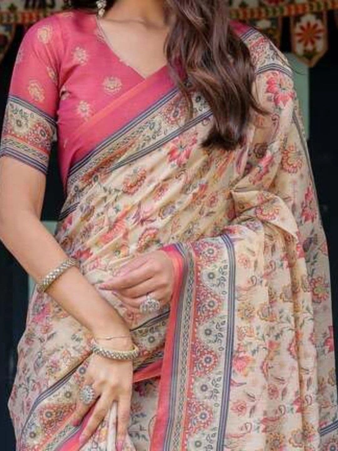 HOUSE OF PRANSHI Paisley Linen Blend Jamdani Saree thumbnail 2
