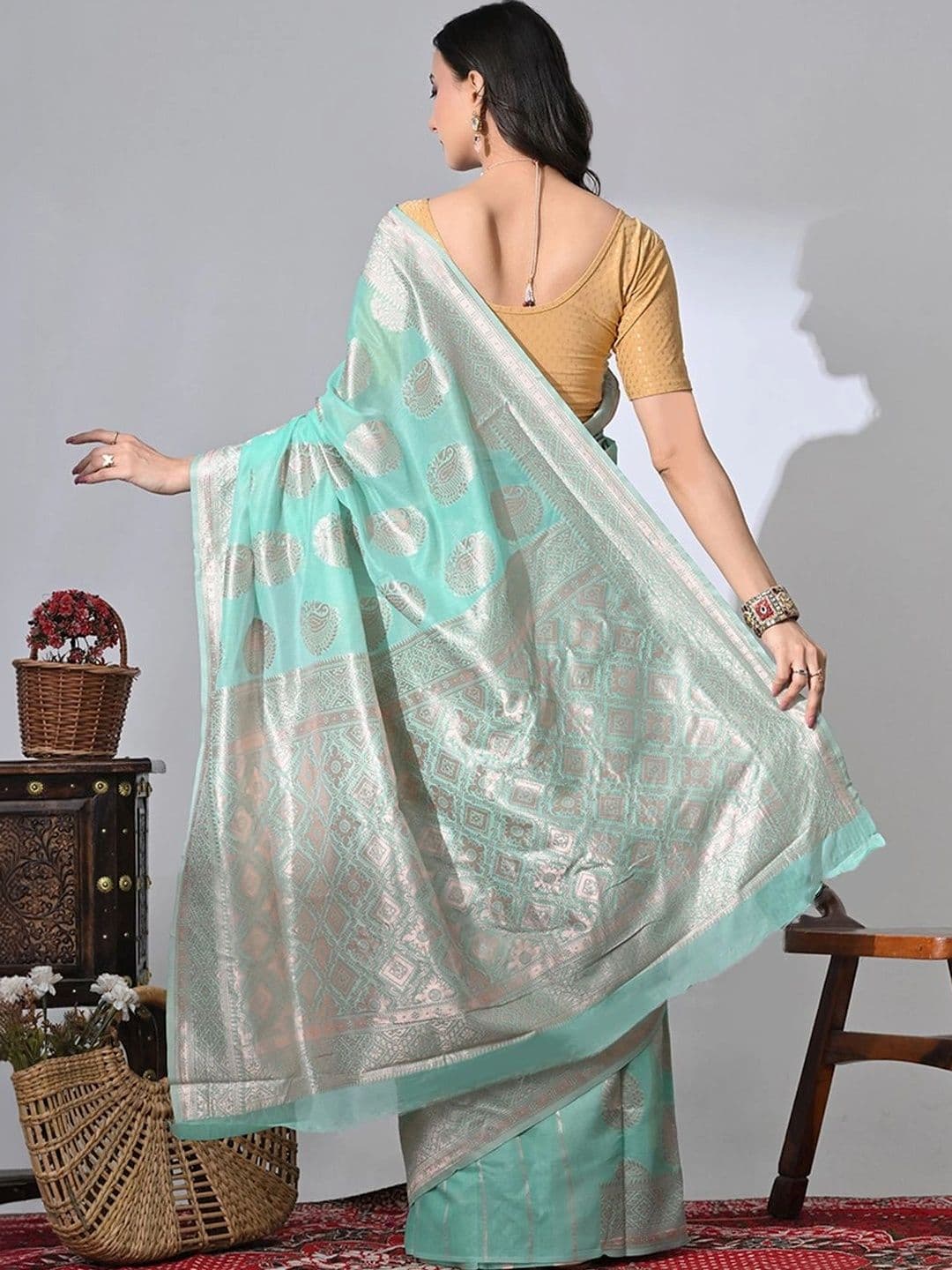 revika Woven Design Zari Art Silk Designer Kanjeevaram Saree thumbnail 7