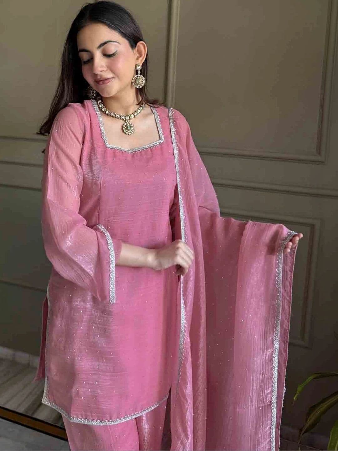 PALMIRA Women Regular Kurta with Trousers & With Dupatta thumbnail 5