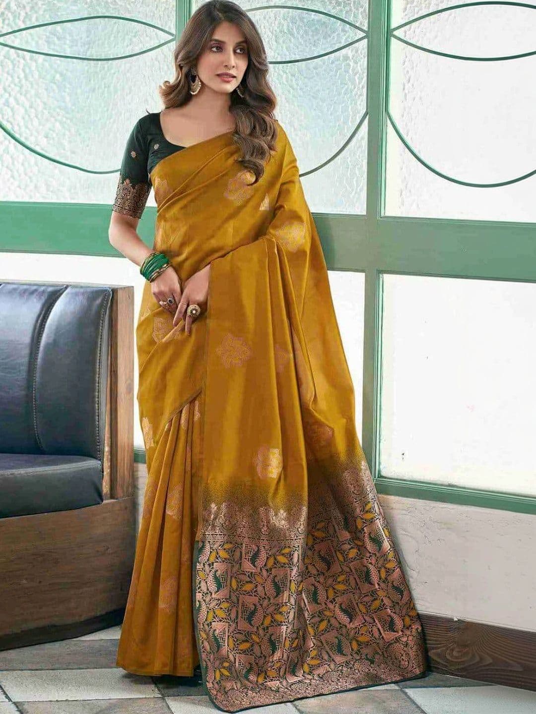 revika Woven Design Zari Art Silk Designer Kanjeevaram Saree thumbnail 5