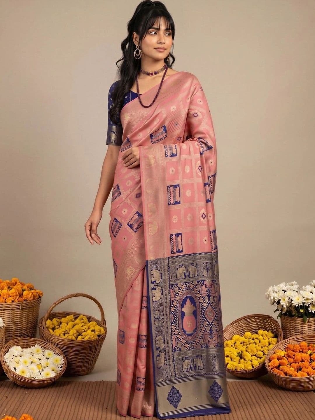 Saree mall Woven Design Zari Silk Blend Designer Banarasi Sarees thumbnail 6