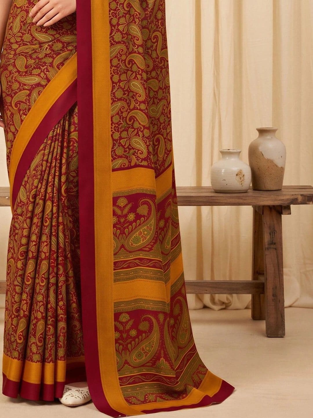 Saree mall Paisley Poly Crepe Designer Bagru Sarees thumbnail 3