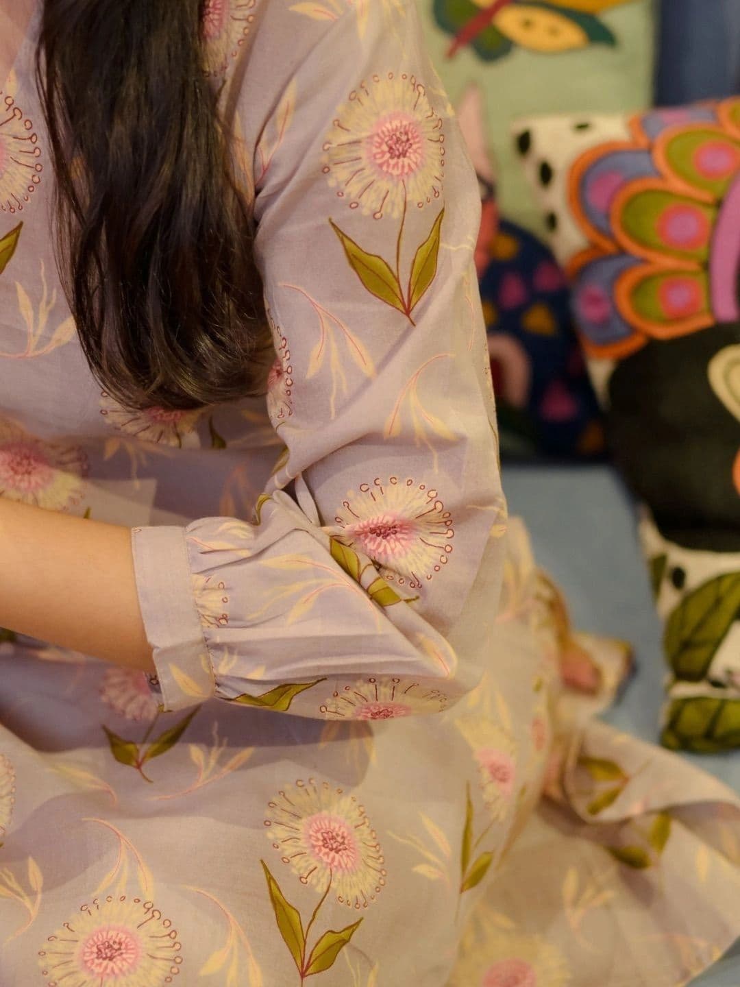 Vastara the Label Women Floral Printed Regular Pure Cotton Kurta with Trousers thumbnail 7
