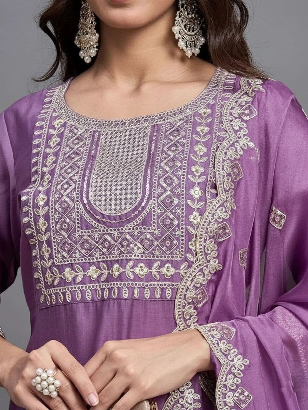 Moda Rapido Women Ethnic Motifs Embroidered Regular Thread Work Kurta with Trousers & With Dupatta thumbnail 3