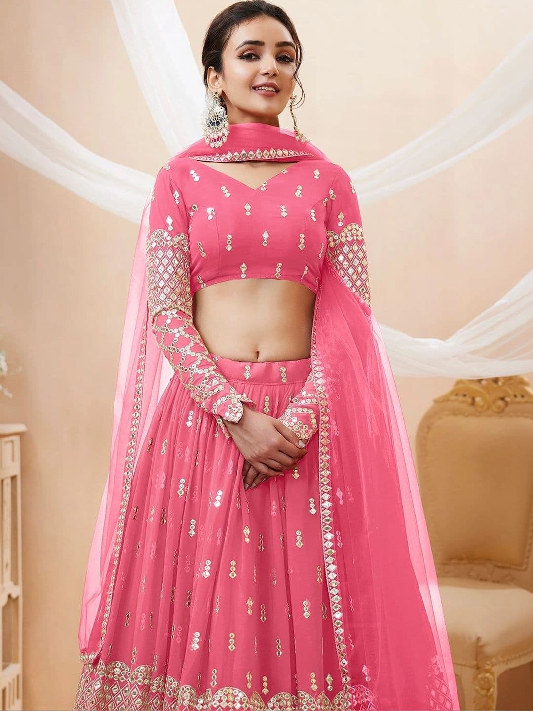 Zeel Clothing Embellished Mirror Work Semi-Stitched Lehenga & Unstitched Blouse With Dupatta thumbnail 7