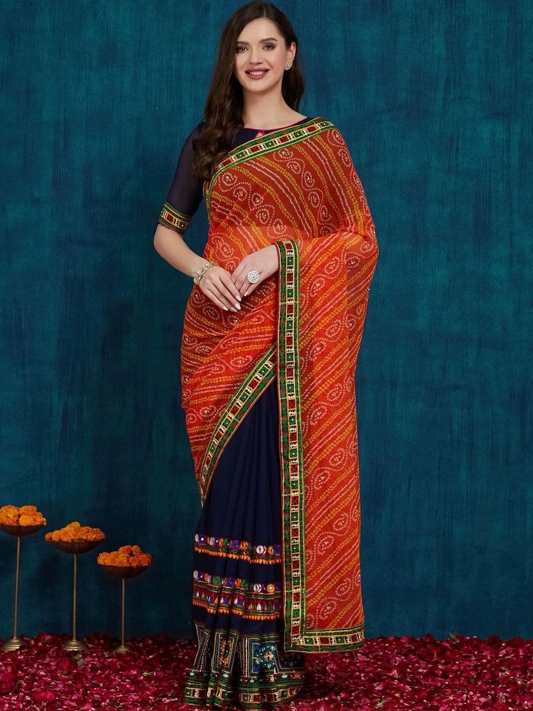 Sangria Bandhani Embroidered Pure Georgette Half and Half Bandhani Saree thumbnail 5