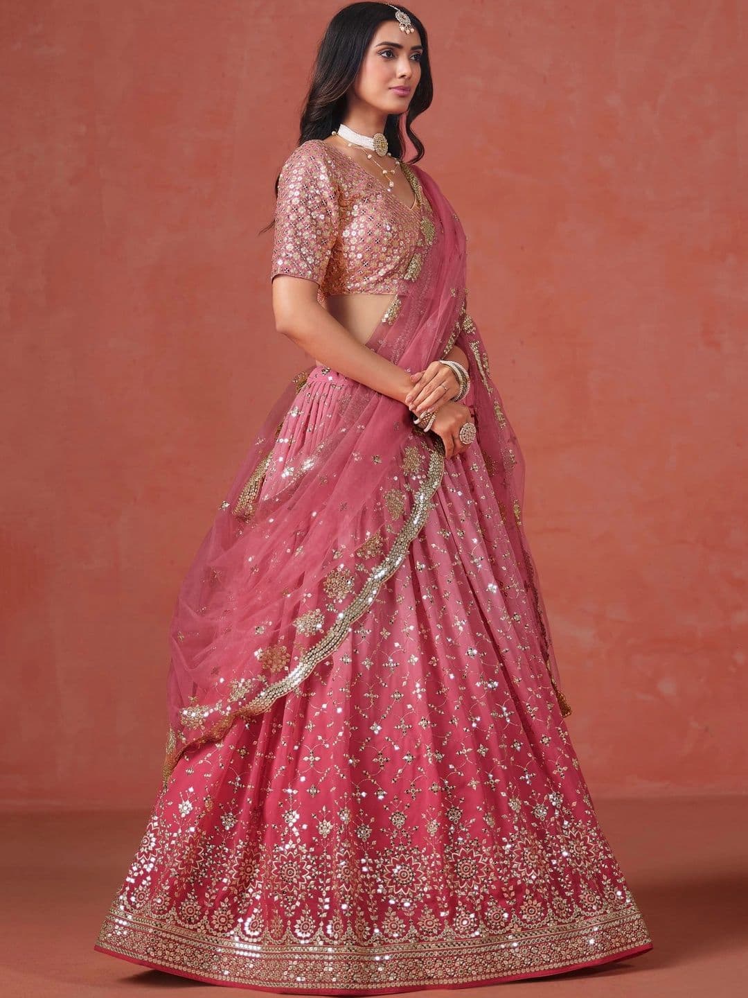 Zeel Clothing Embellished Mirror Work Semi-Stitched Lehenga & Unstitched Blouse With Dupatta thumbnail 6