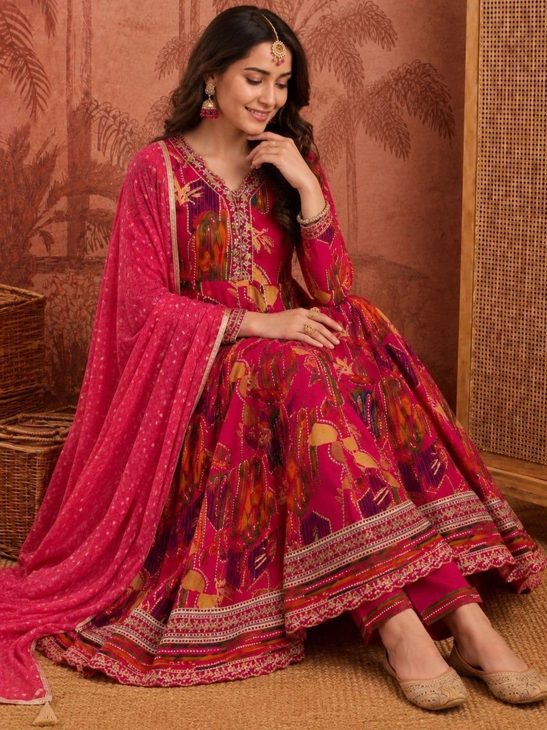Sangria Printed Regular Gotta Patti Kurta Set With Tasseled Dupatta thumbnail 6