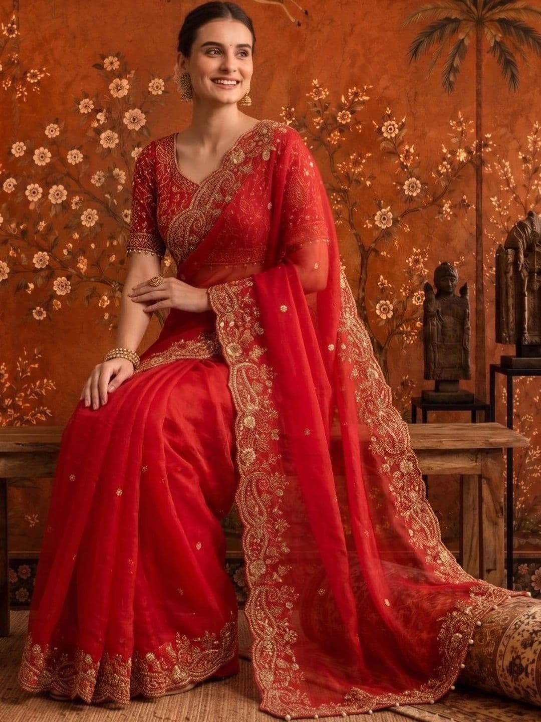 Sangria Embellished Zari Satin Saree thumbnail 4