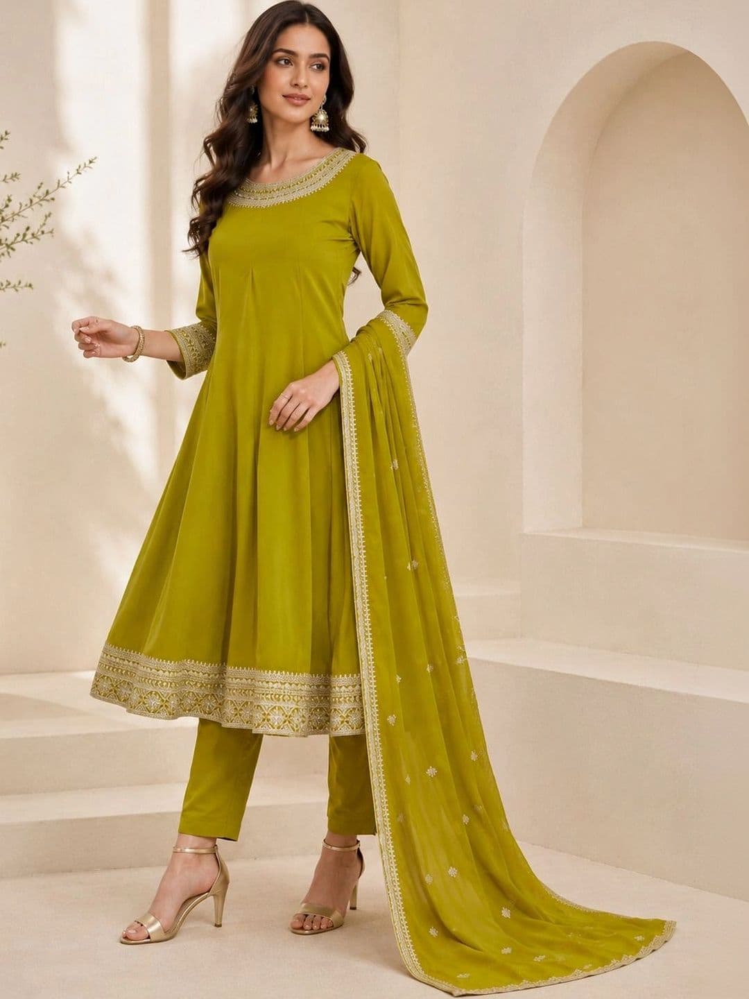 Mitera Women Ethnic Motifs Embroidered Regular Thread Work Kurta with Trousers & With Dupatta thumbnail 6