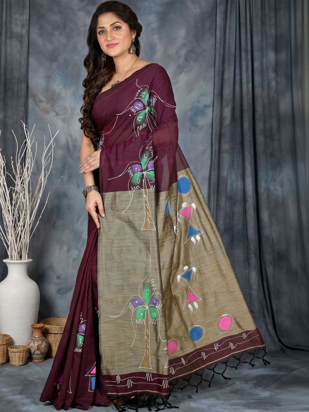 GitAsit Warli Sequinned Pure Cotton Handloom Taant Saree thumbnail 4