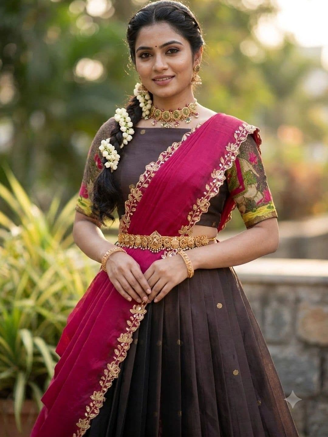 Pink Bindi Embroidered Semi-Stitched Lehenga & Unstitched Blouse With Dupatta thumbnail 4