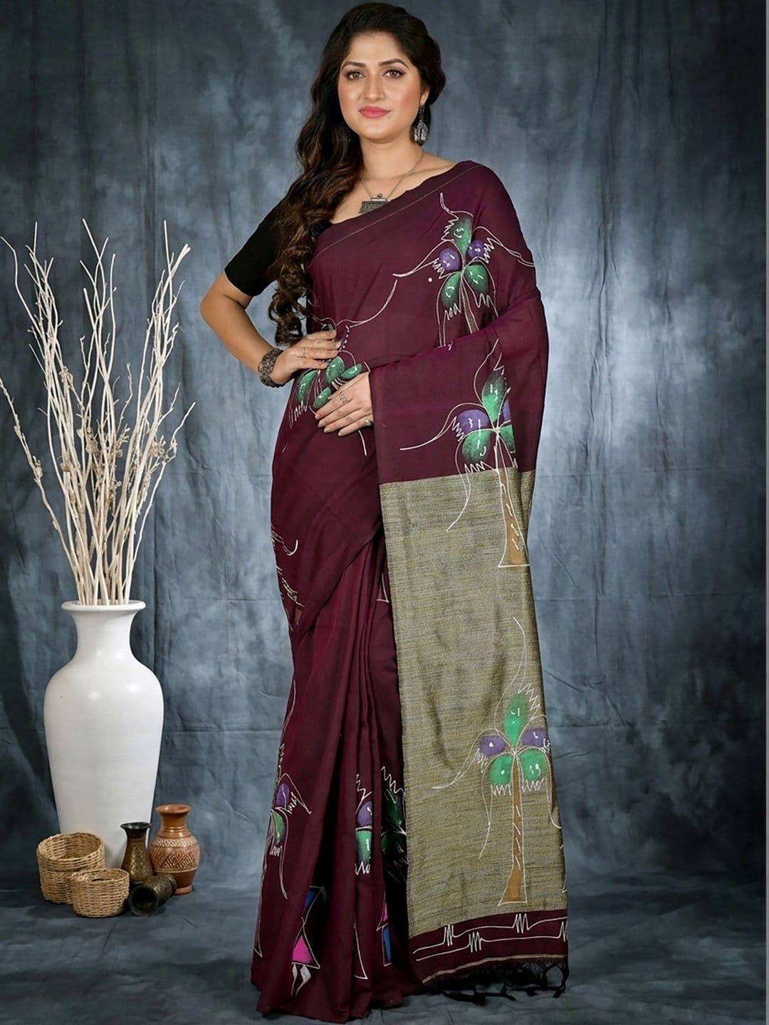GitAsit Warli Sequinned Pure Cotton Handloom Taant Saree thumbnail 7