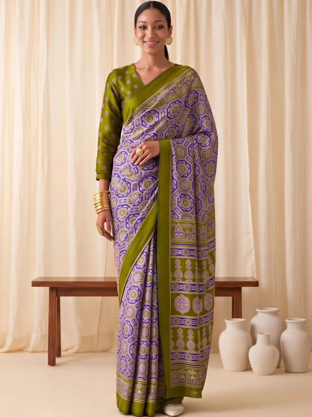 Saree mall women Poly Crepe Designer Block Print Sarees - view 1
