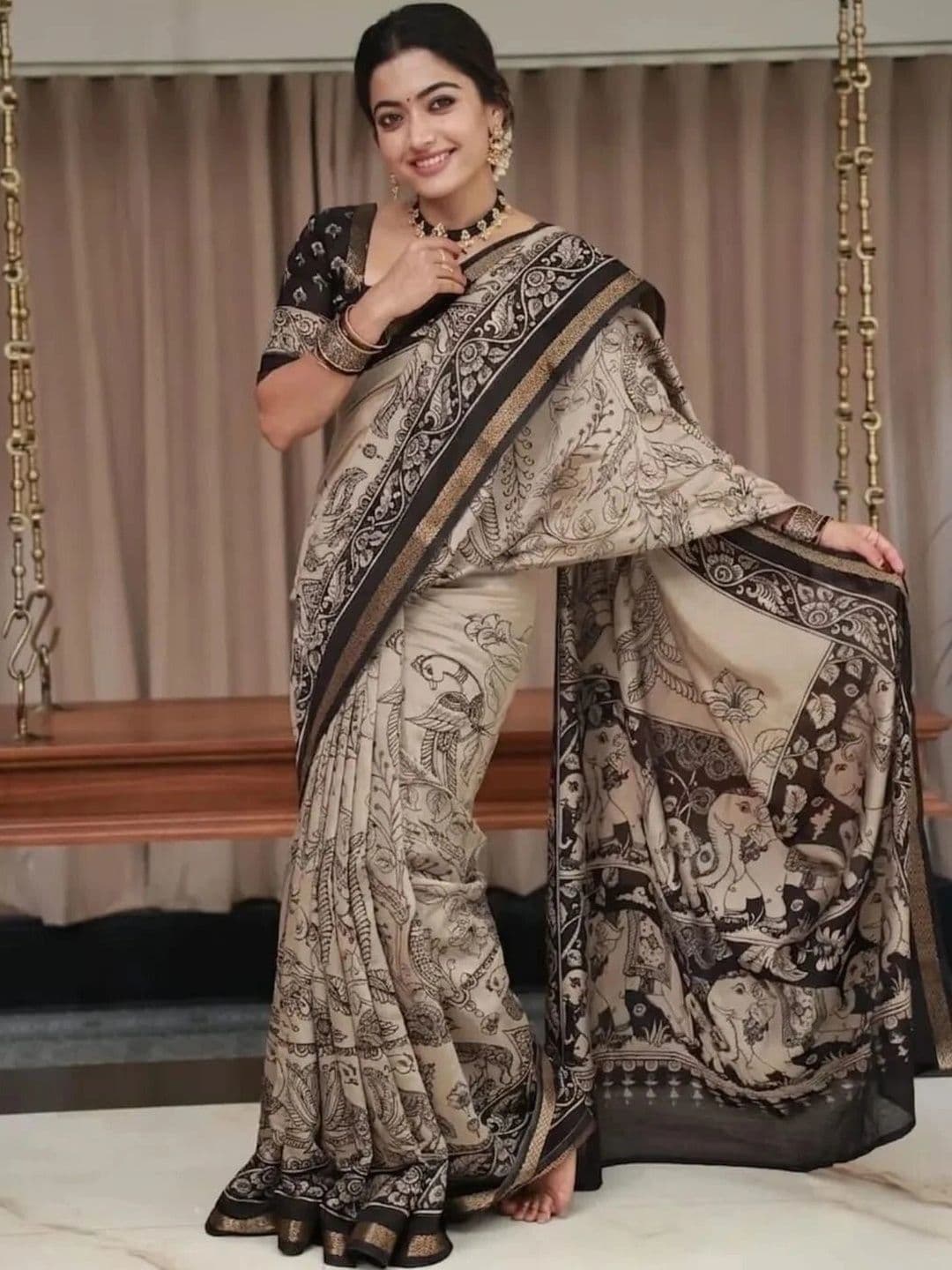 Owee Kalamkari Zari Silk Cotton Designer Saree thumbnail 2