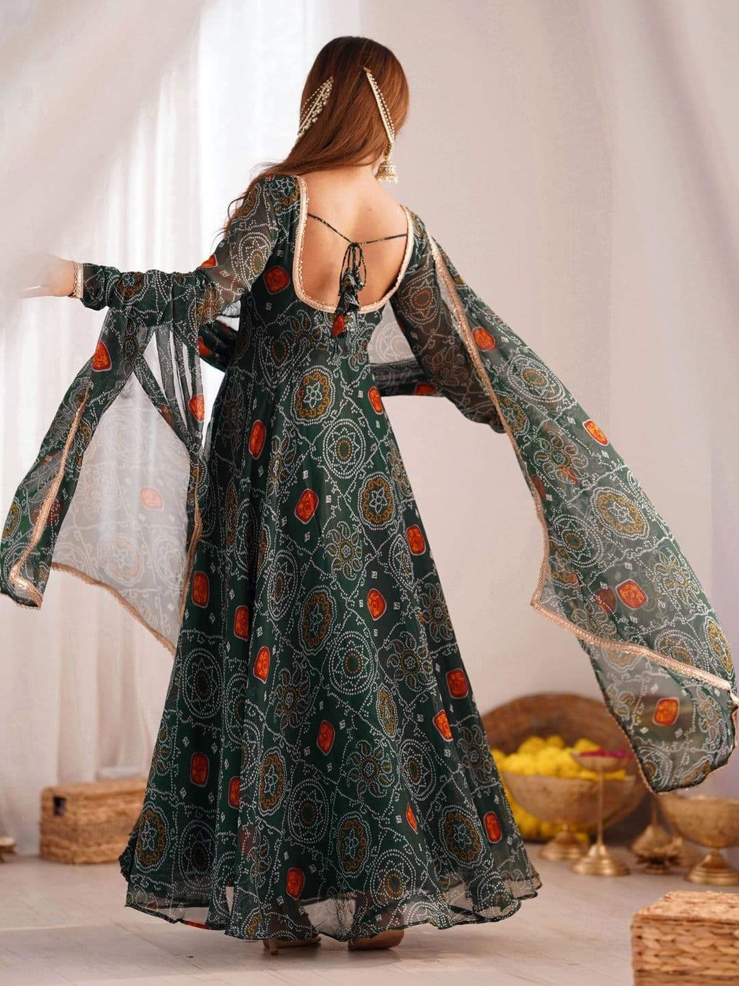 VASTRABELLA Women Ethnic Motifs Printed Regular Silk Chiffon Kurta with Pyjamas & With Dupatta thumbnail 2
