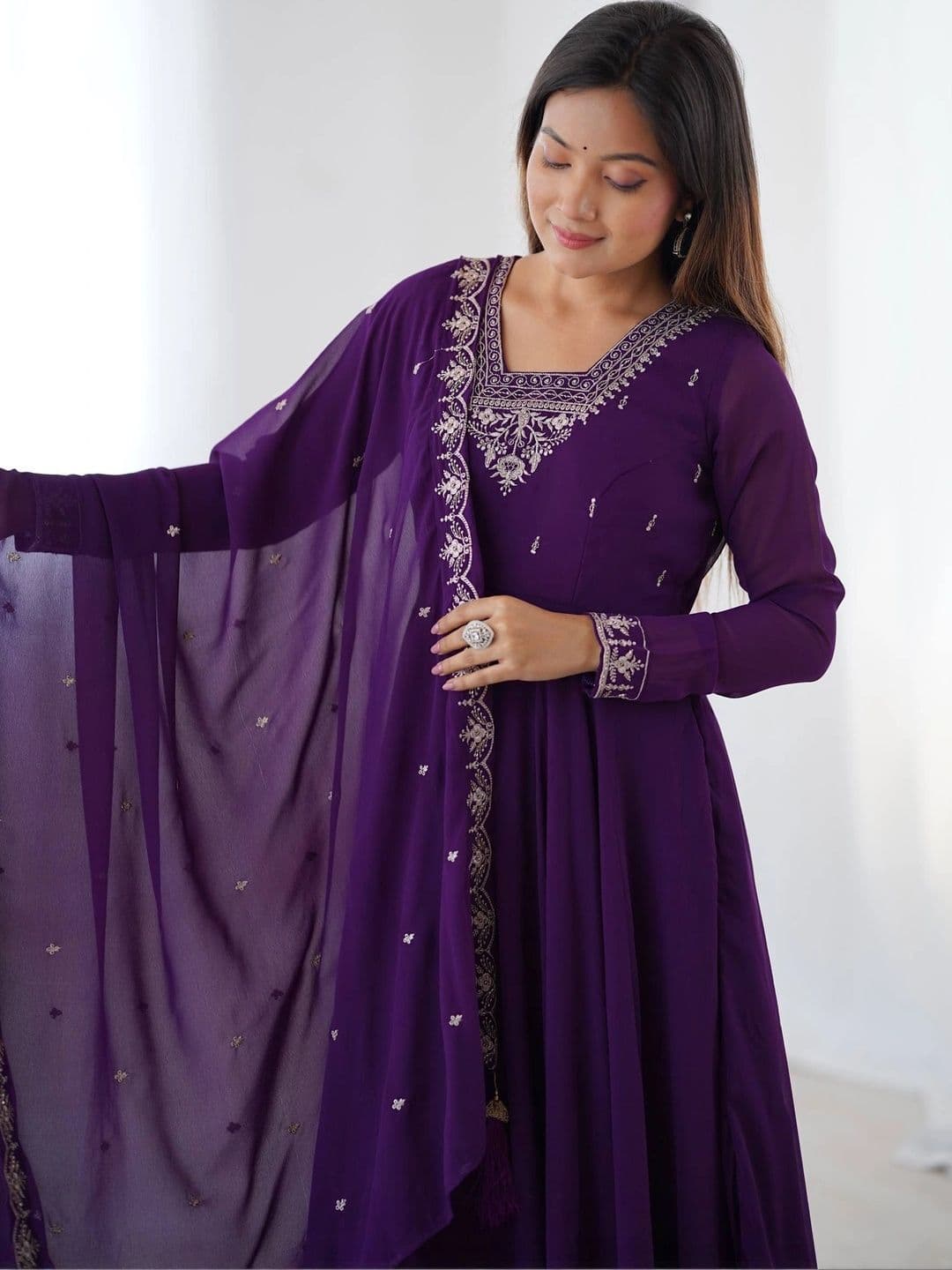 VASTRABELLA Women Ethnic Motifs Embroidered Regular Kurta with Trousers & With Dupatta thumbnail 6