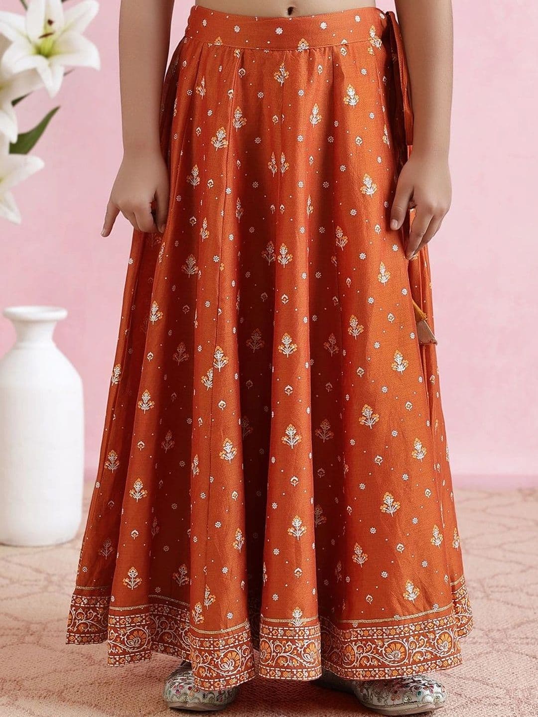 Fabindia Girls Printed Block Print Ready to Wear Lehenga & Blouse With Dupatta - view 1