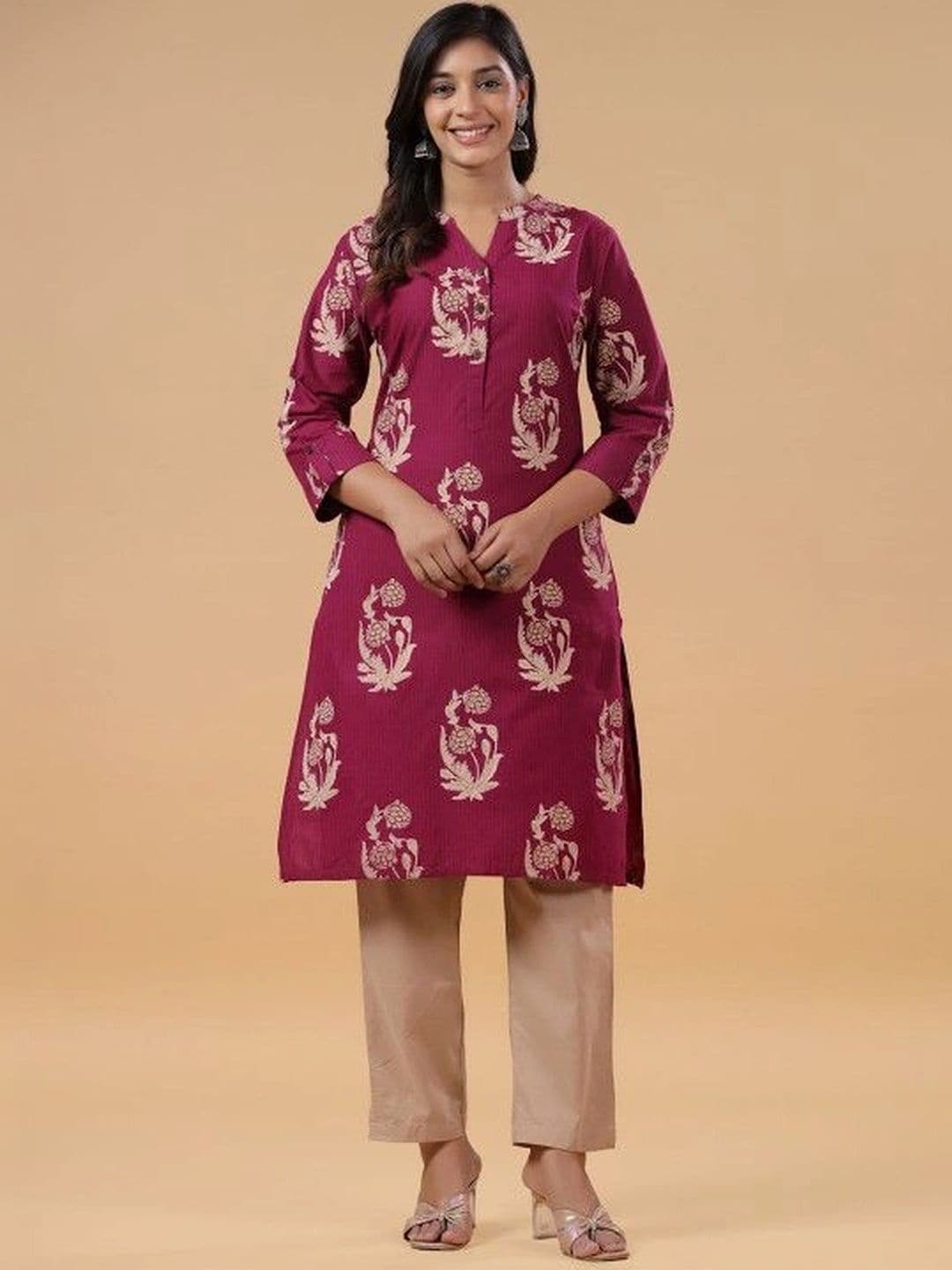 SAVI Women Ethnic Motifs Printed Regular Pure Cotton Kurta with Trousers - view 1