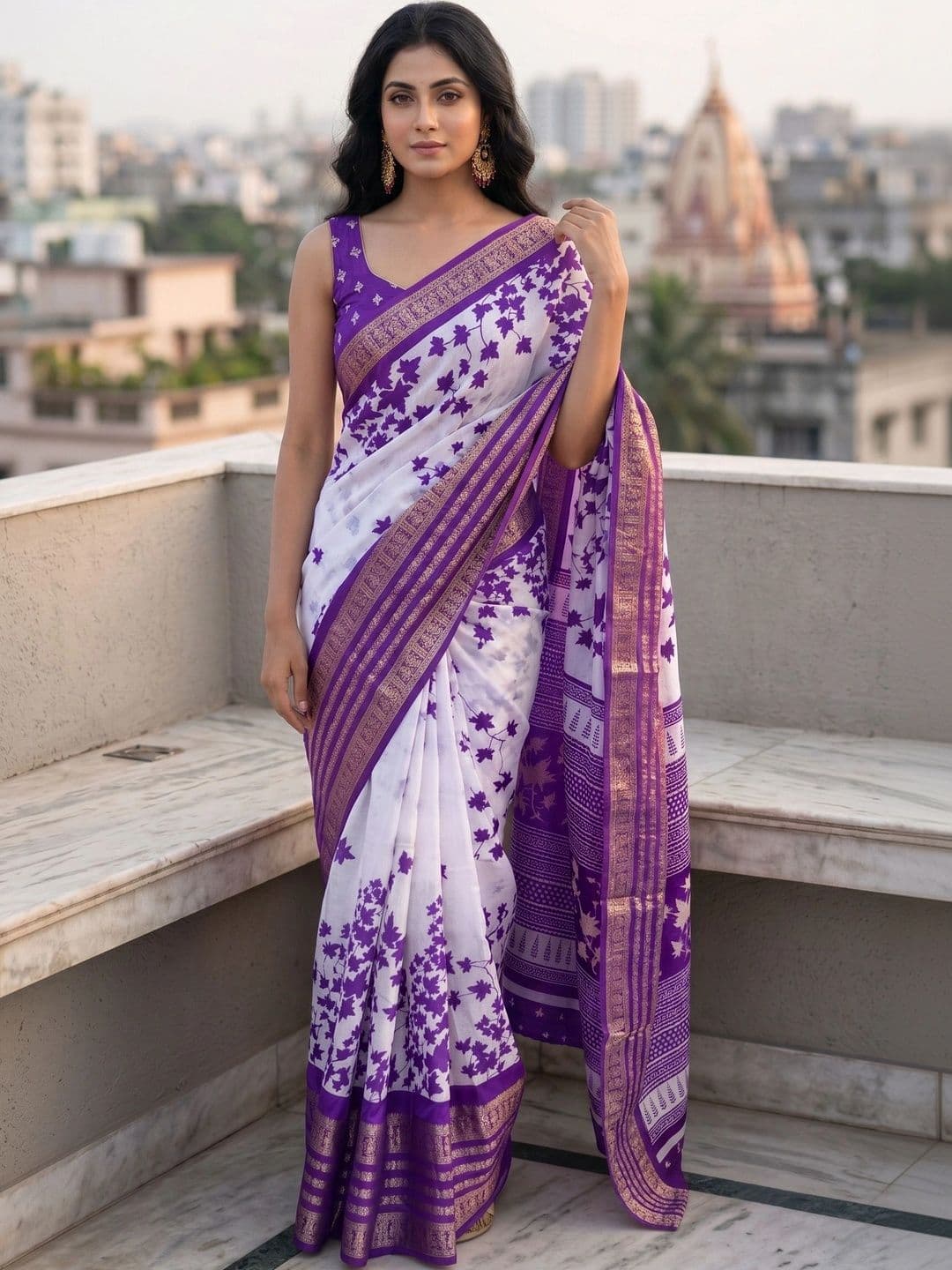 Owee Floral Zari Silk Blend Designer Saree - view 1