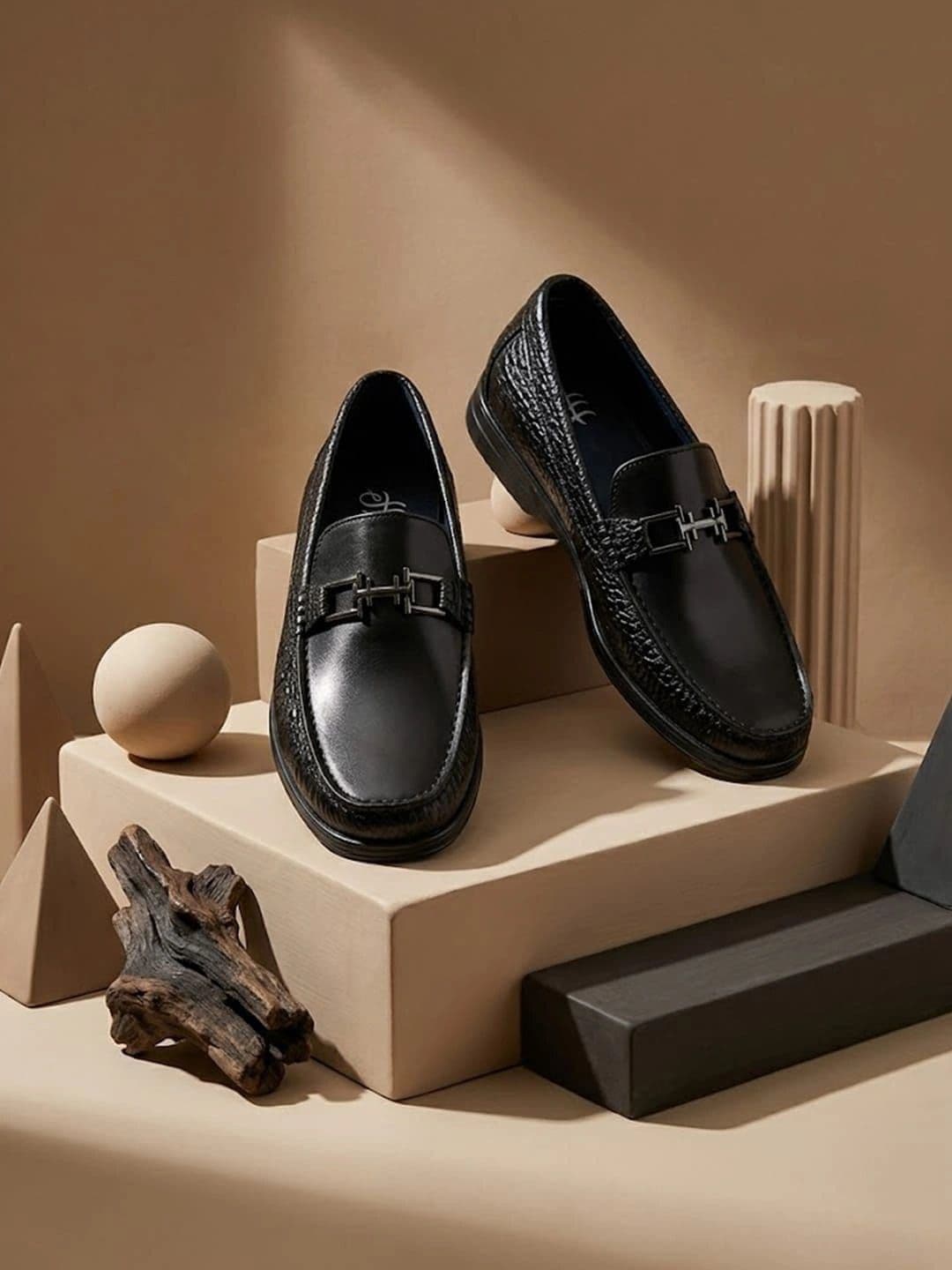 House of Pataudi Men Textured Round Toe Slip-On Loafers Formal Shoes thumbnail 5