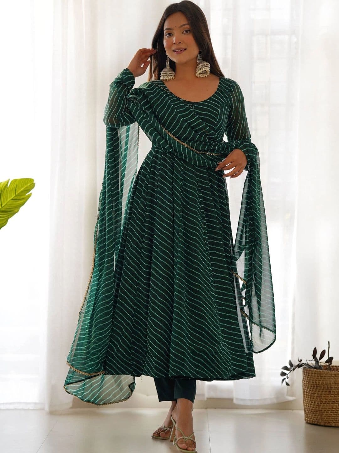 VASTRABELLA Women Leheriya Printed Regular Kurta with Trousers & With Dupatta - view 1