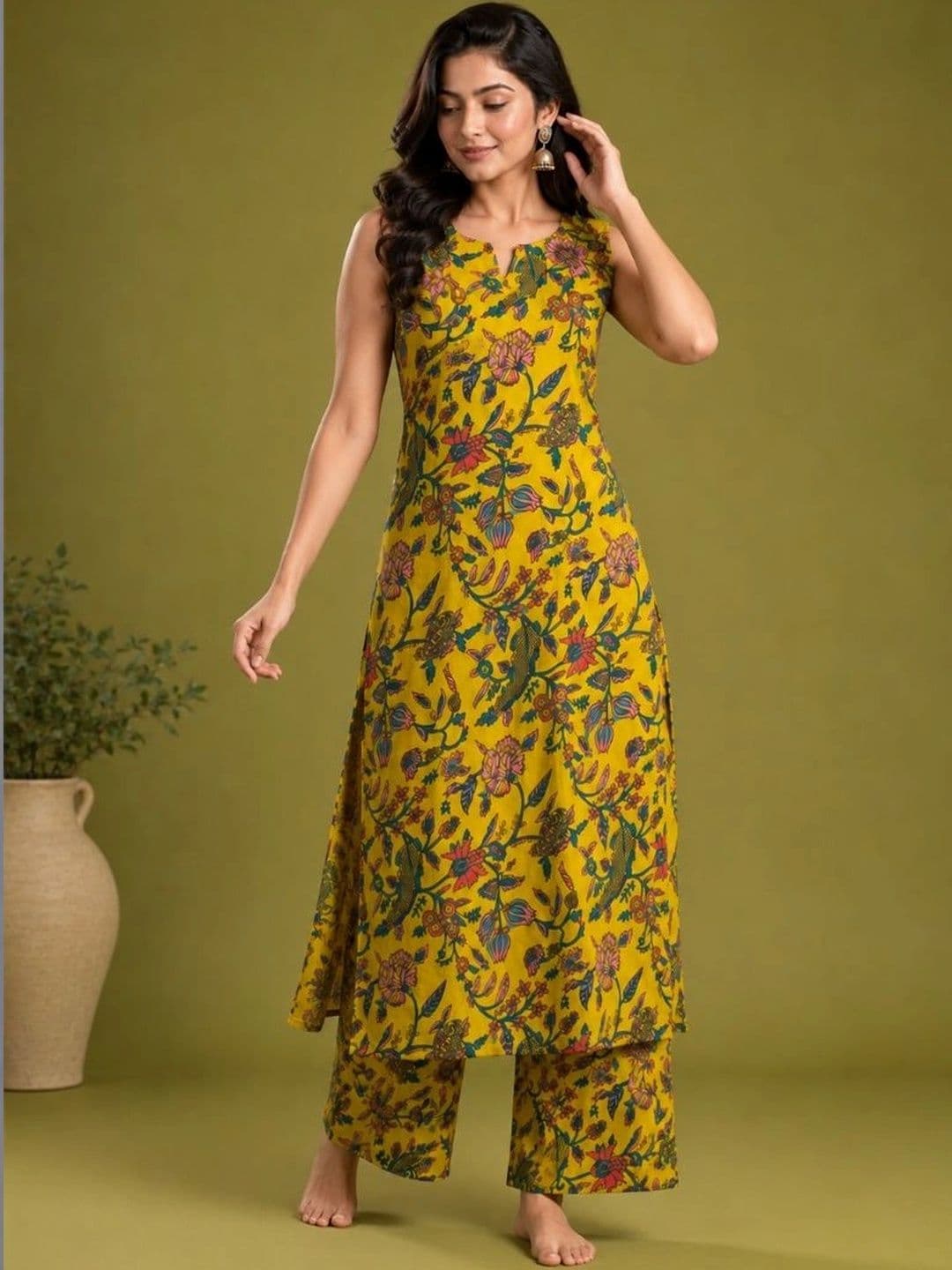 SAVYO Women Floral Printed Regular Pure Cotton Kurta with Palazzos - view 1