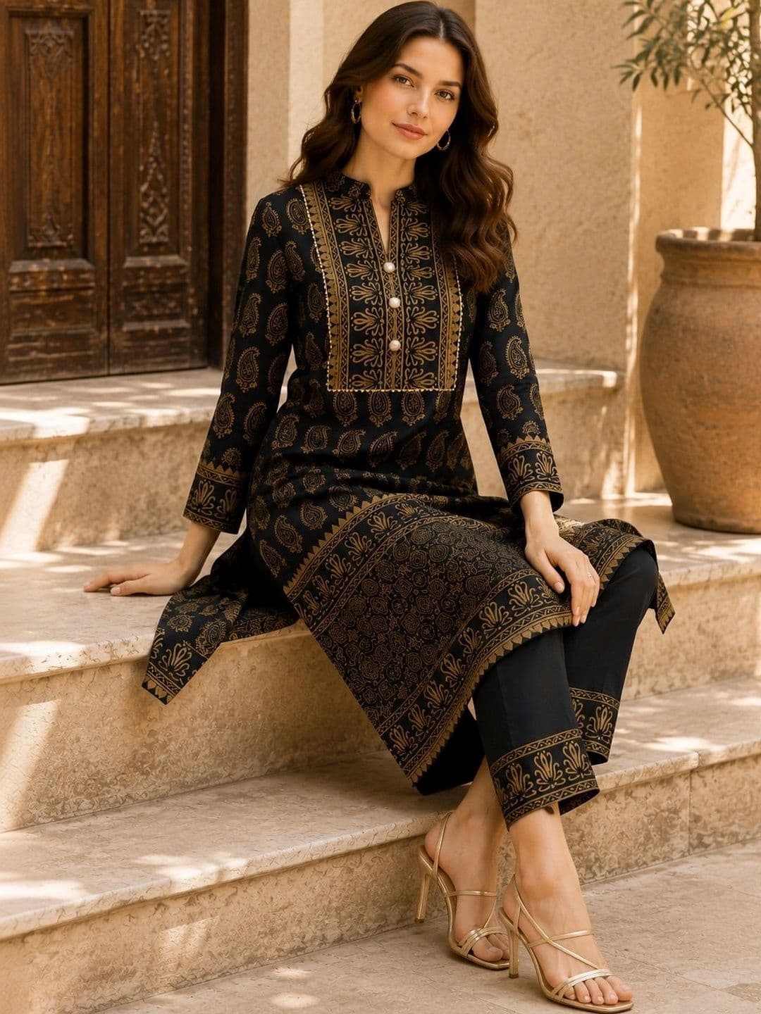 JAIPUR HAND BLOCK Women Paisley Printed Regular Pure Cotton Kurta with Trousers & With Dupatta thumbnail 2