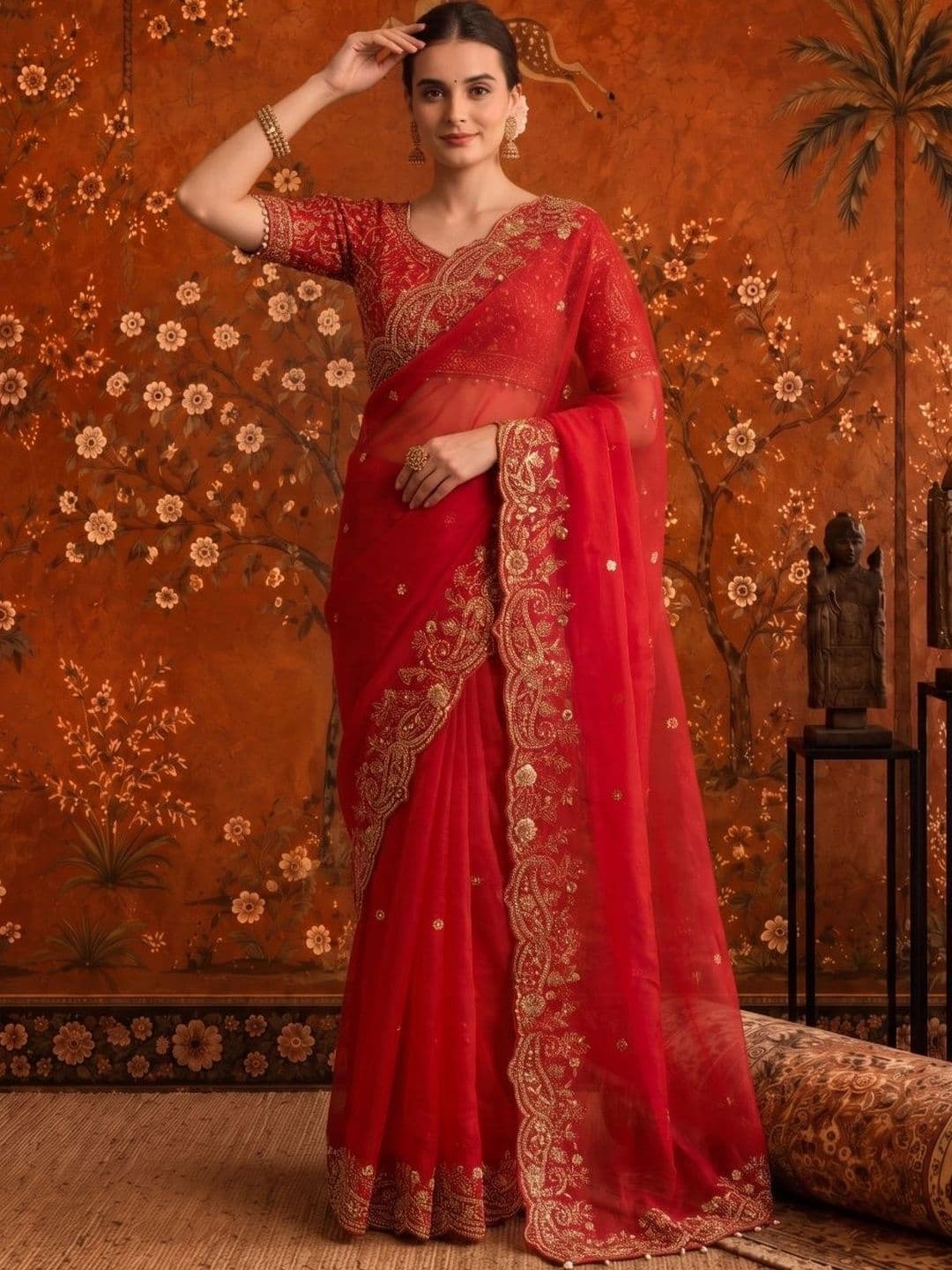 Sangria Embellished Zari Satin Saree thumbnail 5