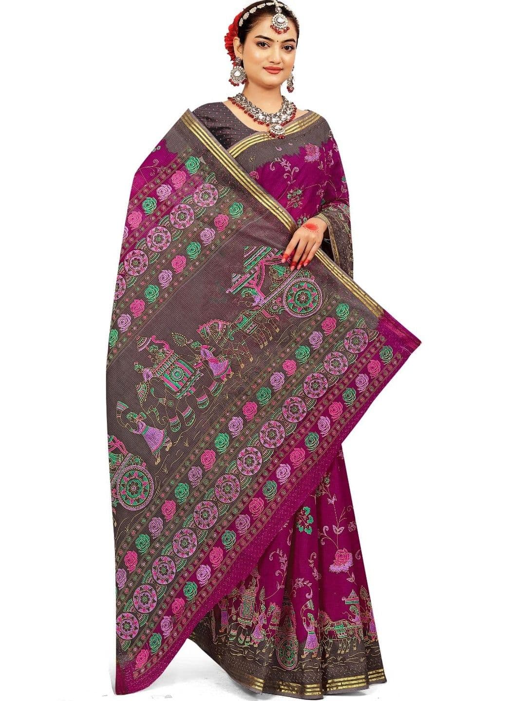 SONARIKA CREATION Ethnic Motifs Pure Cotton Handloom Block Print Saree thumbnail 5