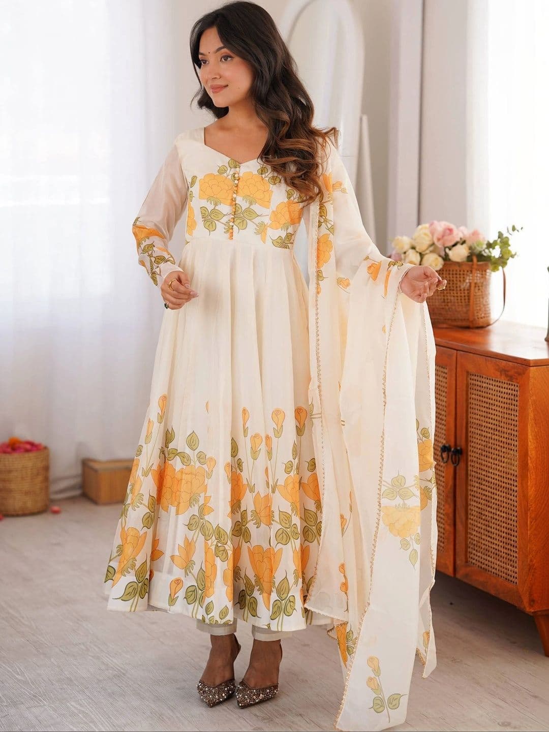 VASTRABELLA Women Floral Printed Empire Kurta with Churidar & With Dupatta - view 1