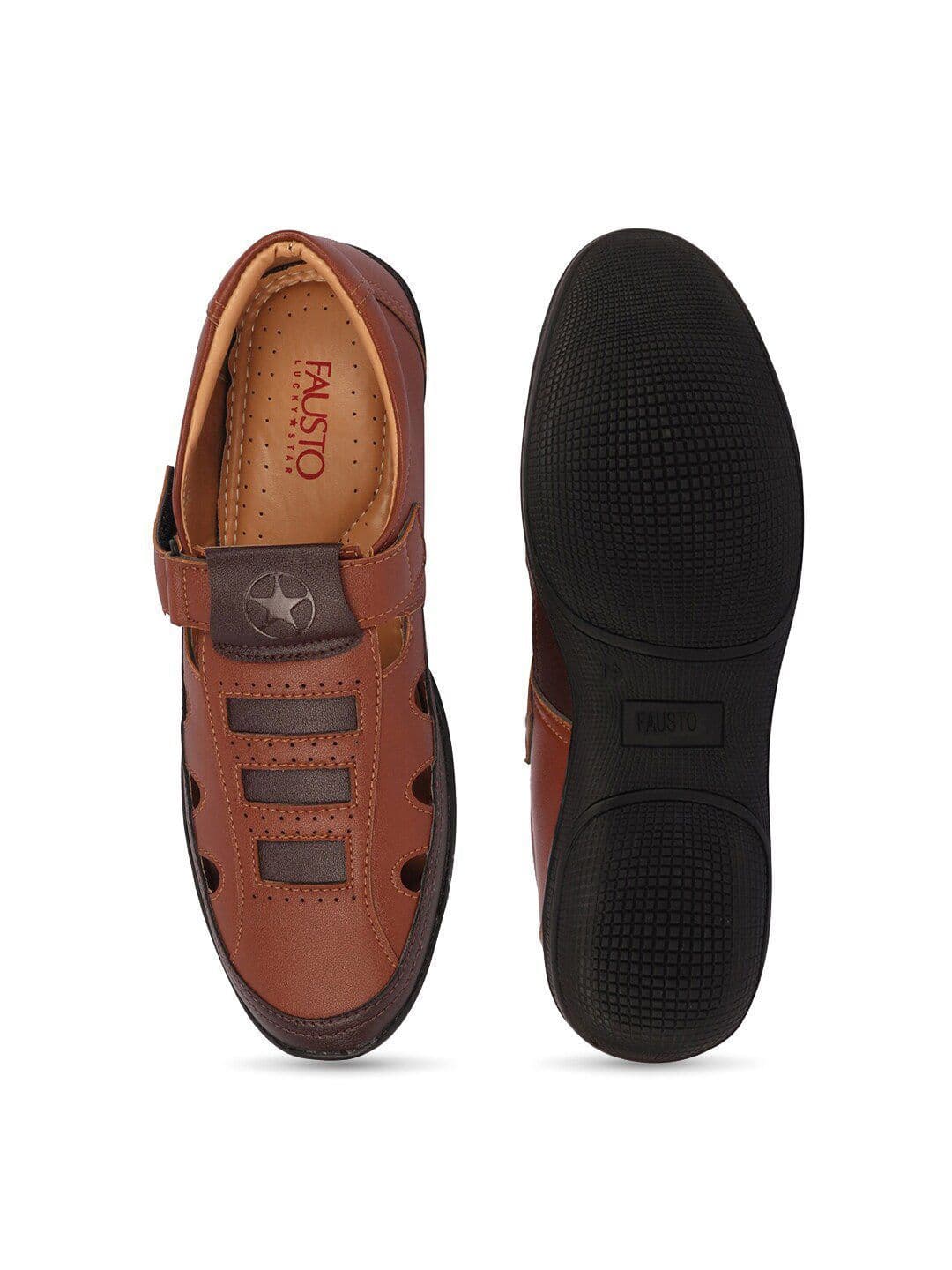 FAUSTO Men Tan & Black PU Comfort Sandals thumbnail 2