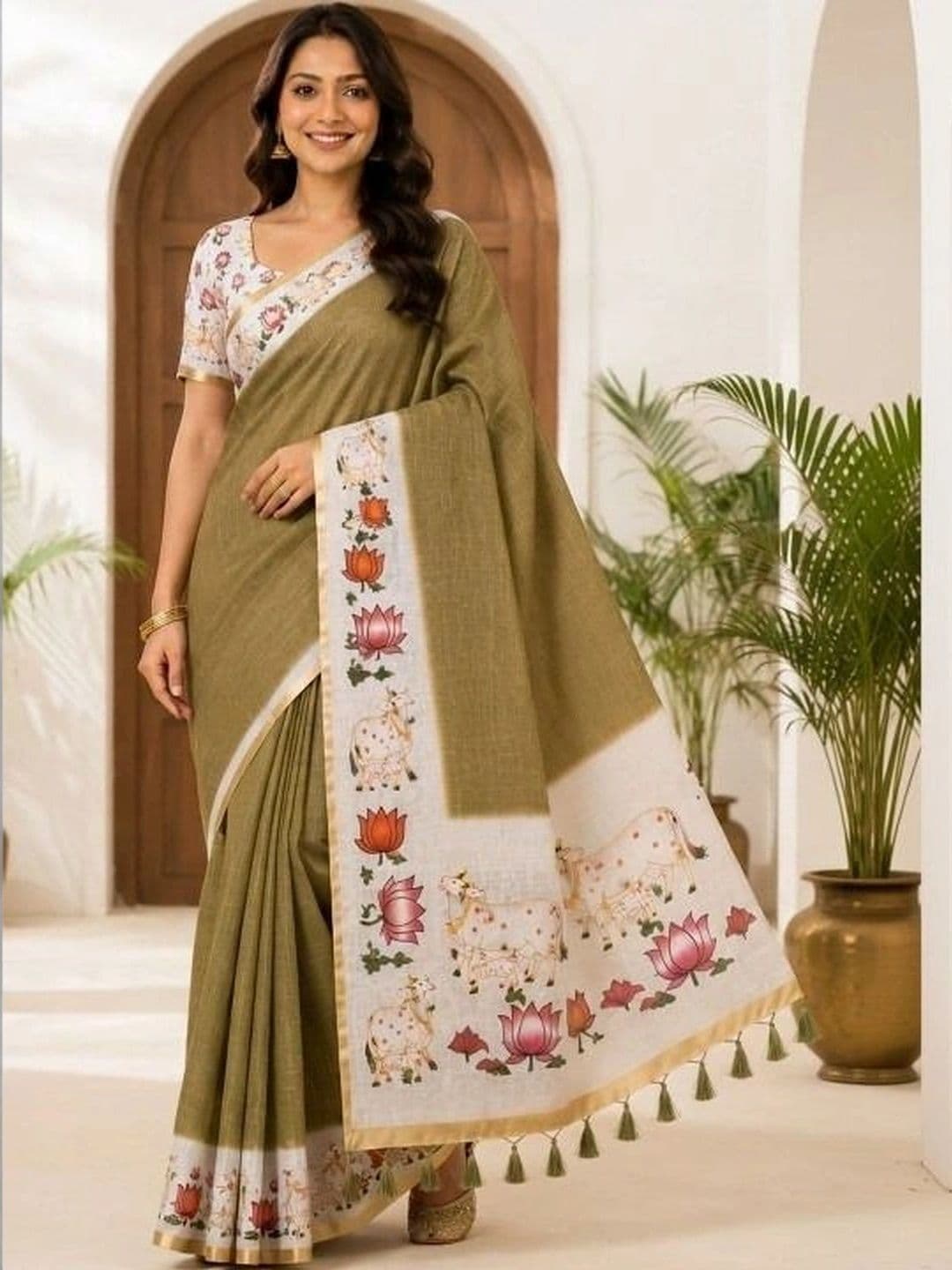 Anouk Rustic Women Floral Pure Linen Khadi Saree thumbnail 4