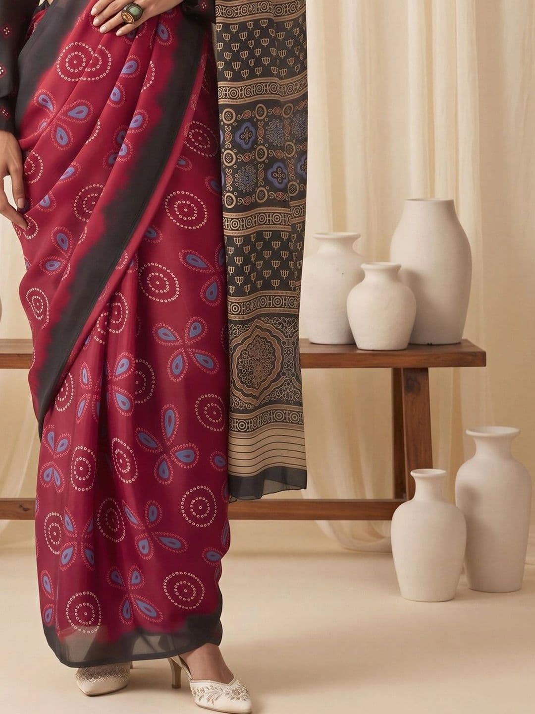Saree mall Bandhani Satin Designer Block Print Sarees thumbnail 6