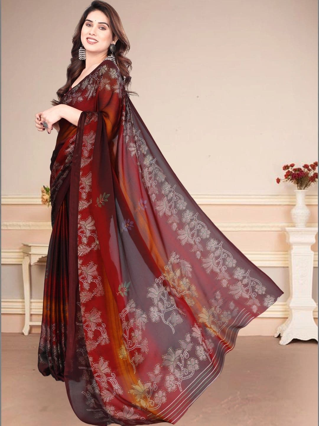 Owee Ombre Zari Pure Chiffon Designer Saree thumbnail 3