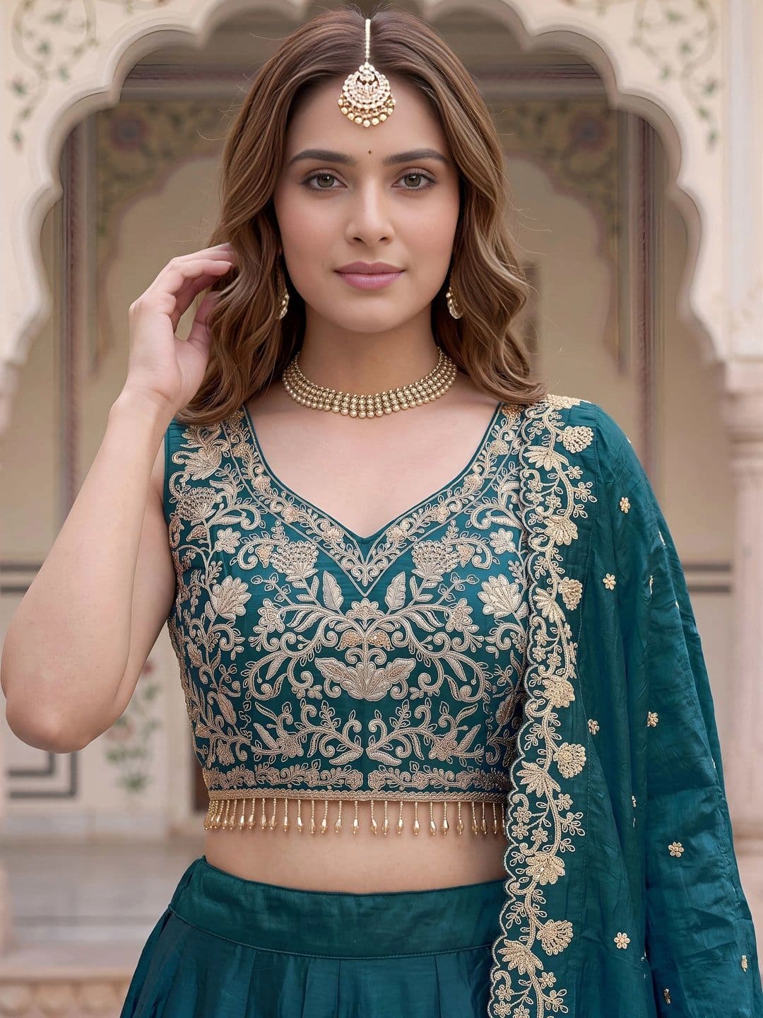 Zeel Clothing Embroidered Semi-Stitched Lehenga & Unstitched Blouse With Dupatta thumbnail 4