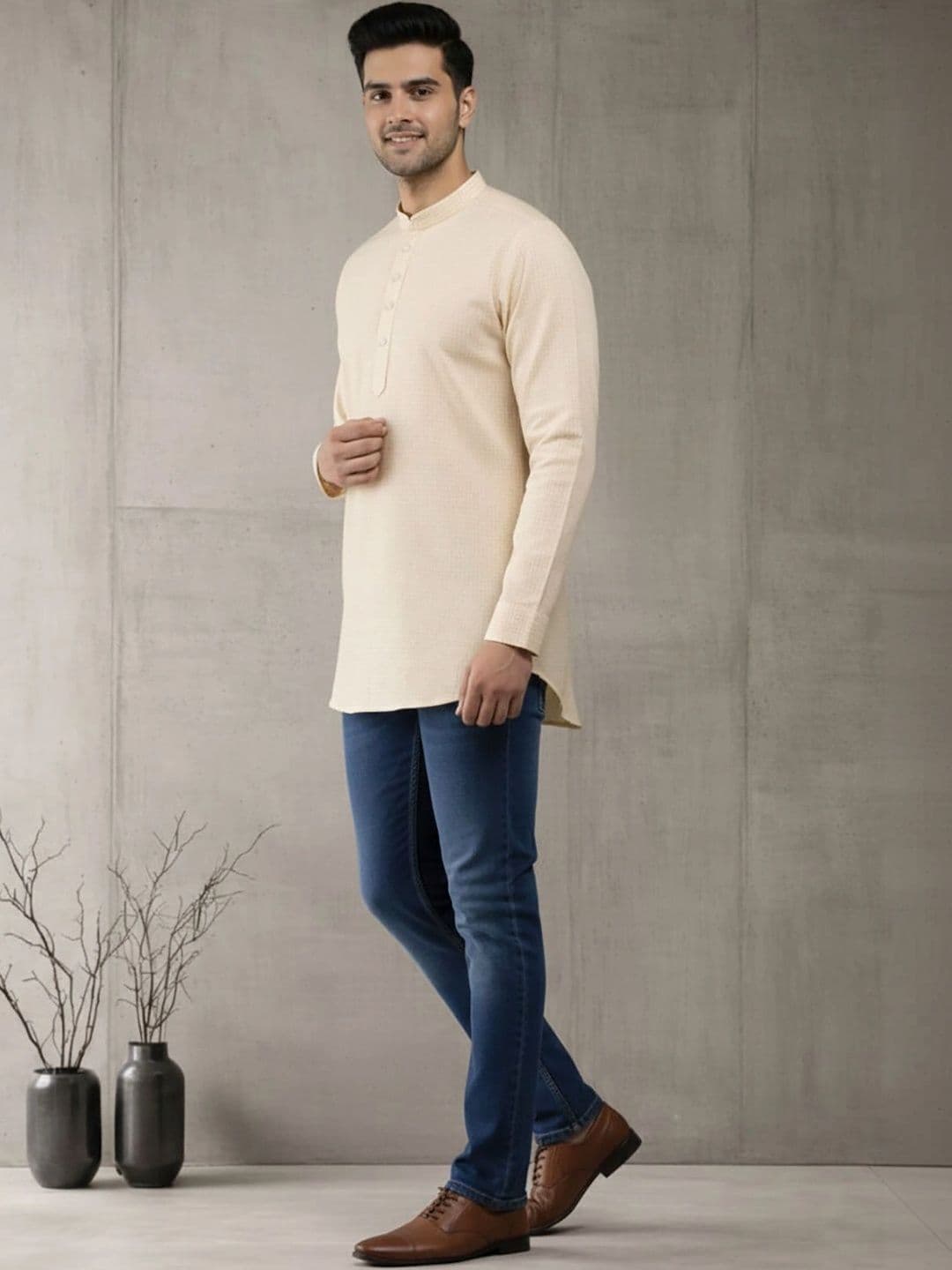 Anouk Men Checked Kurta thumbnail 5